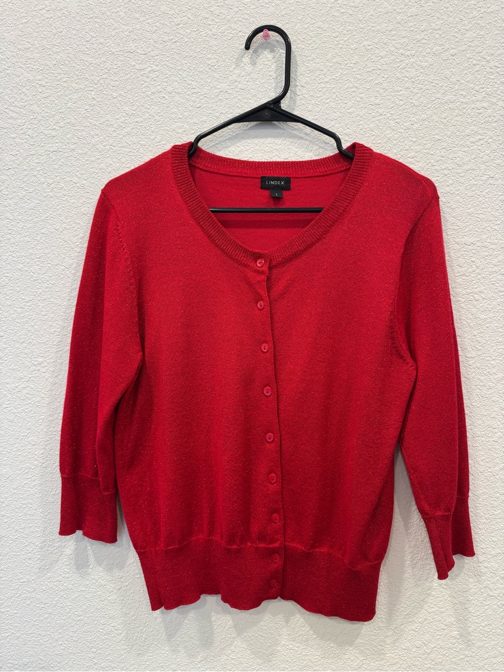 Lindex Red Lurex Shimmer Button Front Cardigan Size L